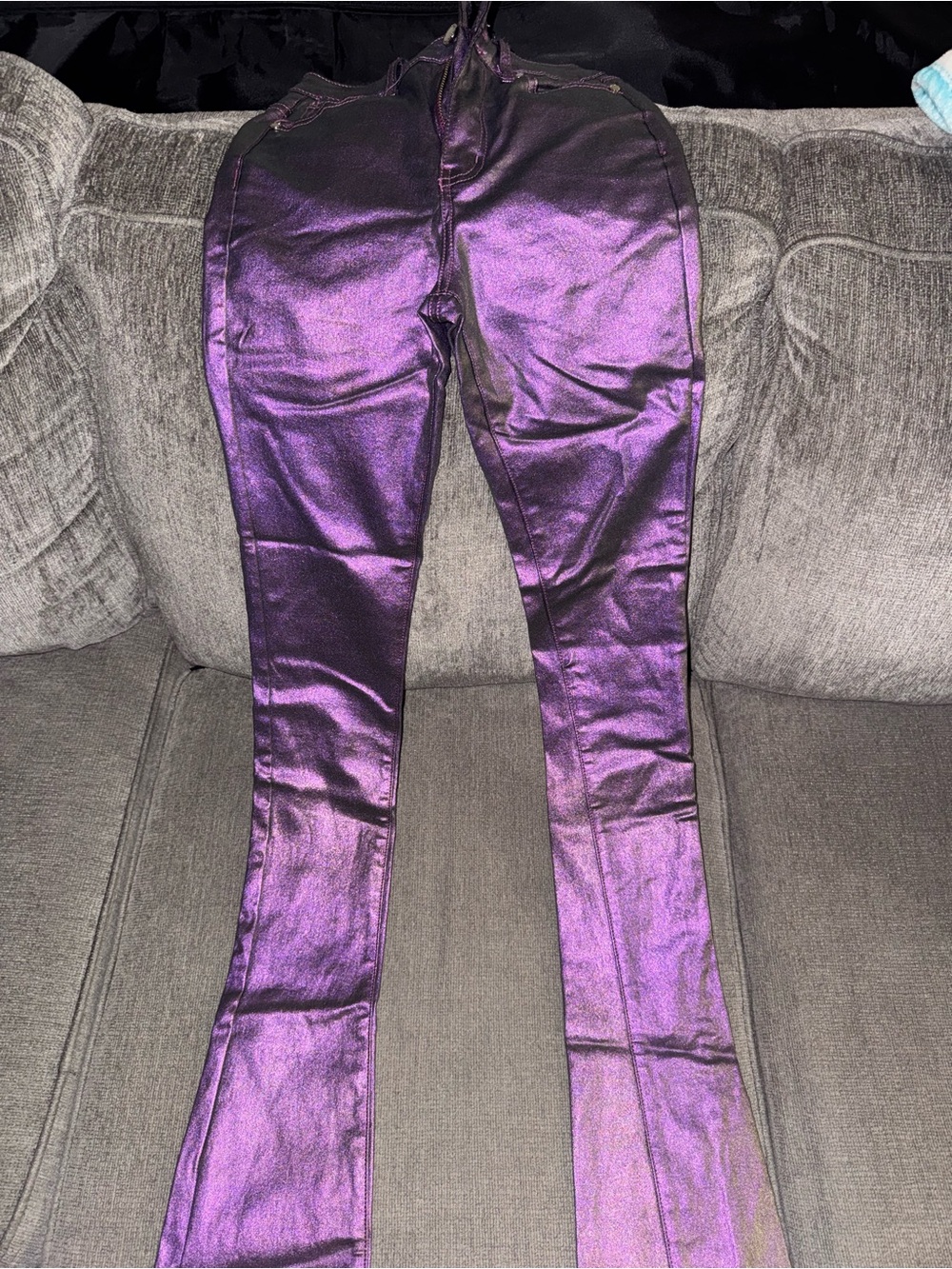 Metallic Purple Wide-Leg Jeans